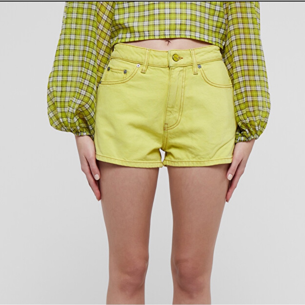 Ganni Yellow High-Rise Denim Shorts